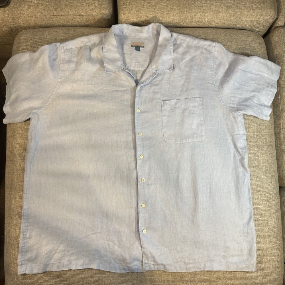 Breakwater 100% Linen Shirt Mens XXL Blue‎ Short Sleeve Button Front Beach